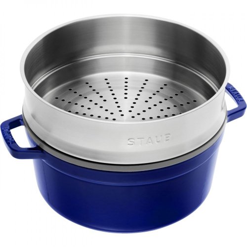 Staub Cocotte round pot with steaming insert, 26 cm/5,2 l blue, 1133891