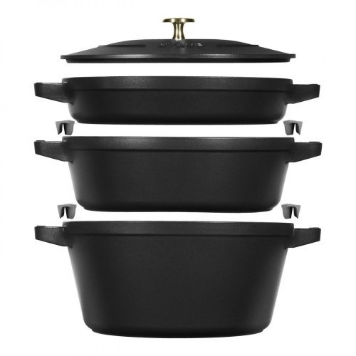 Staub Cocotte 3-teiliges Set aus Gusseisen Topf, Pfanne und Auflaufform 24 cm, schwarz, 40508-386