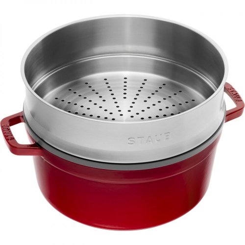Staub Cocotte round pot with steaming insert, 26 cm/5,2 l cherry, 1133806