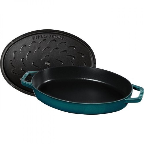 Staub cast iron fish pan with lid, sea blue 32 cm, 11223337