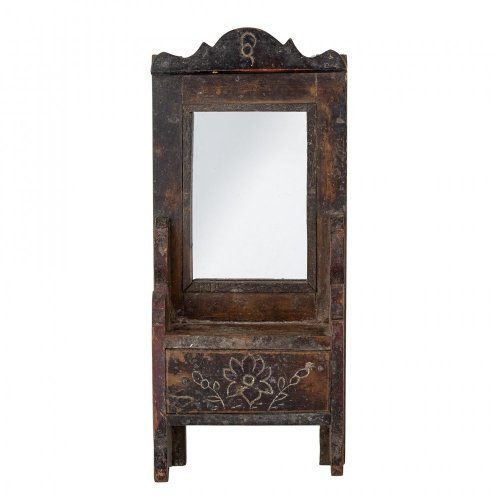Zrcadlo Sehar s poličkou, hnědé, rekultivované dřevo - 82058025