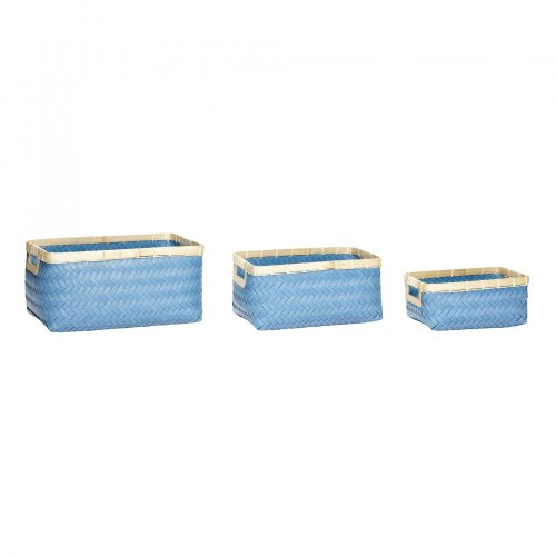 Košík s uchy, polyratan/bambus, modrý, 3 kusy v sadě - 170109