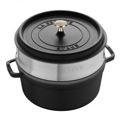 Staub Cocotte runder Topf mit Dämpfeinsatz, 24 cm/3,7 l schwarz, 13242423