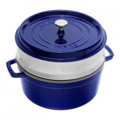 Staub Cocotte round pot with steaming insert, 26 cm/5,2 l blue, 1133891
