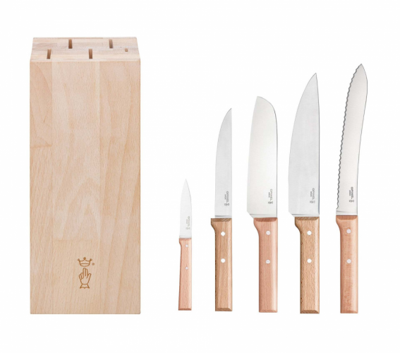Opinel Parallèle beech block with knives 6 pcs, 002402
