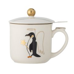 Bloomingville Valentin stoneware mug with sieve and lid 300 ml, gold, 82062567
