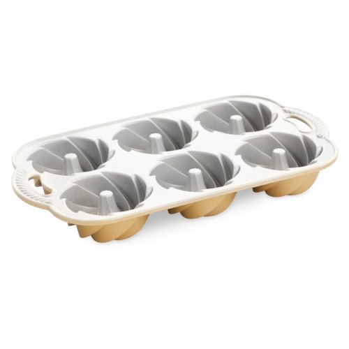 Nordic Ware mini baking tray with 6 Heritage moulds, 4 cup gold, 88077