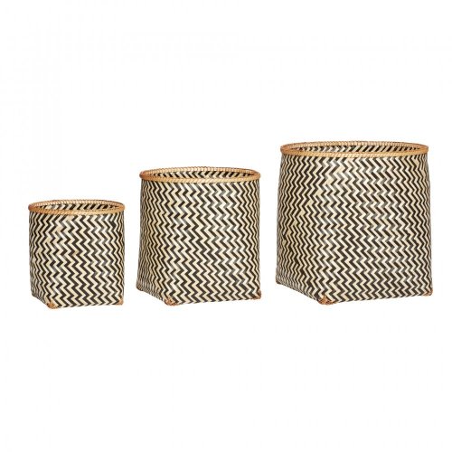 Runder Bambuskorb, natur/schwarz, 3er Set in verschiedenen Größen - 520207
