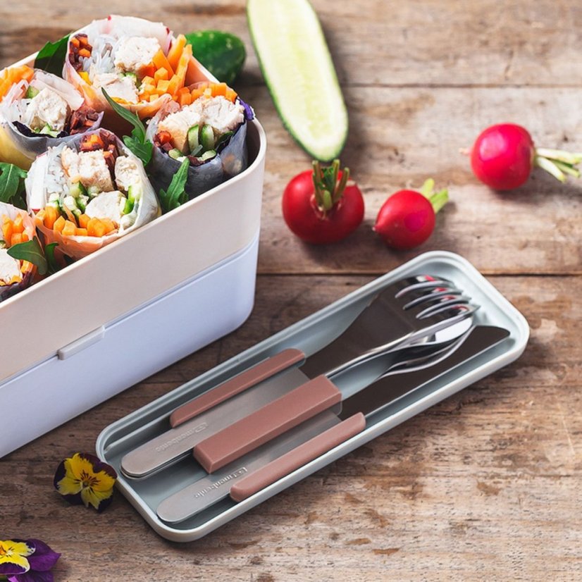 Súprava príborov z nehrdzavejúcej ocele Monbento Slim Box, ružová moka, 50300067