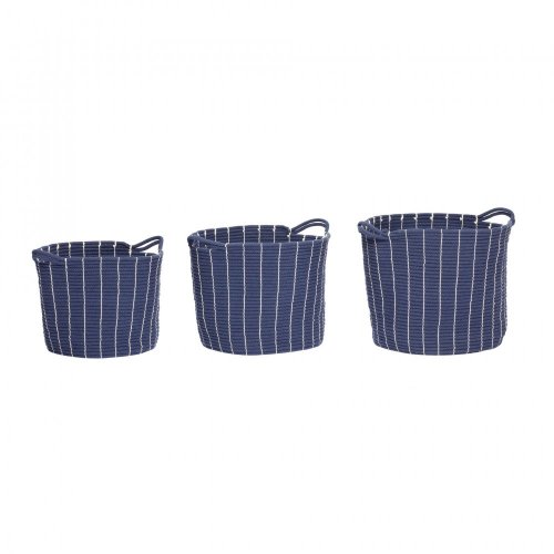Basket w/handle, round, cotton, blue, s/3 - 360206