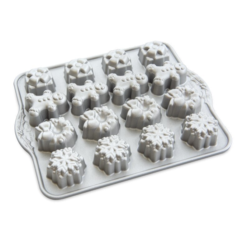 Nordic Ware mini baking tray with 16 moulds Festive Tea Pastry, 3 cup silver, 93748