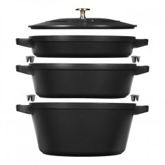 Staub Cocotte 3 piece set of cast iron pot, pan and baking dish 24 cm, black, 40508-386