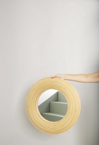 Nástěnné zrcadlo s bambusovým rámem, přírodní, průměr 60 cm – 031504