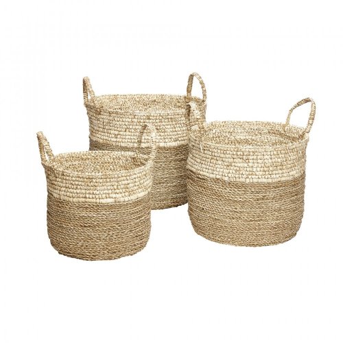 Basket w/white edge, round, seagrass, white, s/3 - 178003