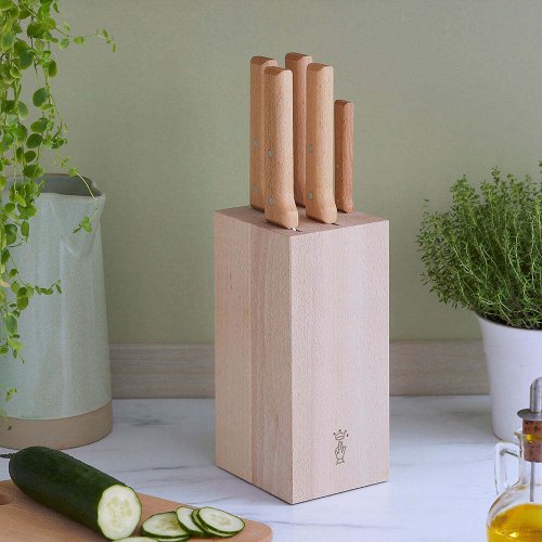 Opinel Parallèle beech block with knives 6 pcs, 002402