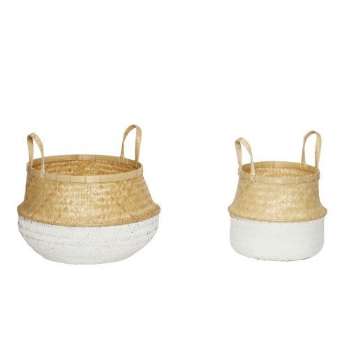 Basket w/white bottom, bamboo, white/nature, s/2 - 170502