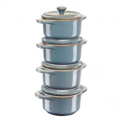 Staub set of 4 Mini Cocotte ceramic moulds, antique blue, 40508-159