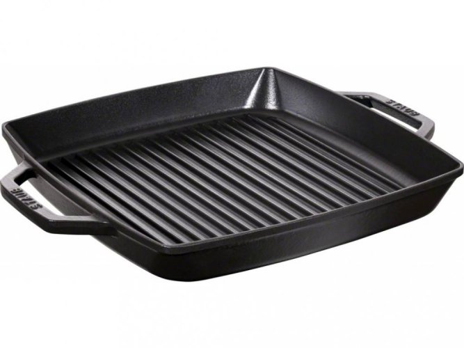 STAUB Grill pan with two handles square - black