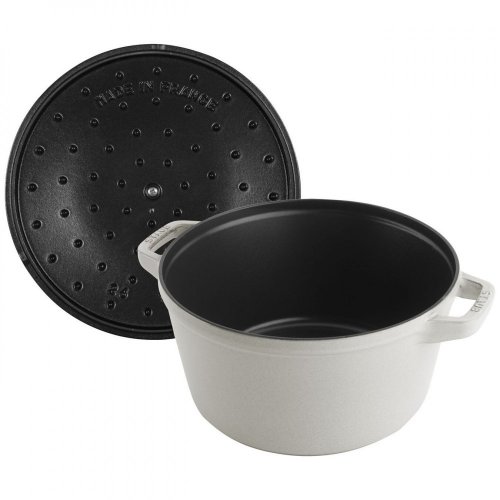 Staub Cocotte 3 piece set of cast iron pot, pan and baking dish 24 cm, white truffle, 40508-388