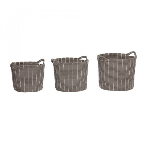 Basket w/handle, round, cotton, grey, s/3 - 360205