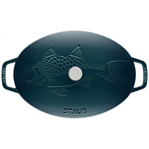 Staub cast iron fish pan with lid, sea blue 32 cm, 11223337